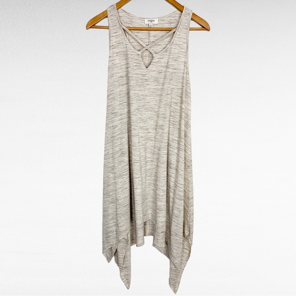 Umgee USA | Heather Taupe Beige Sleeveless Criss Cross Asymmetric Tunic Dress - Picture 5 of 7